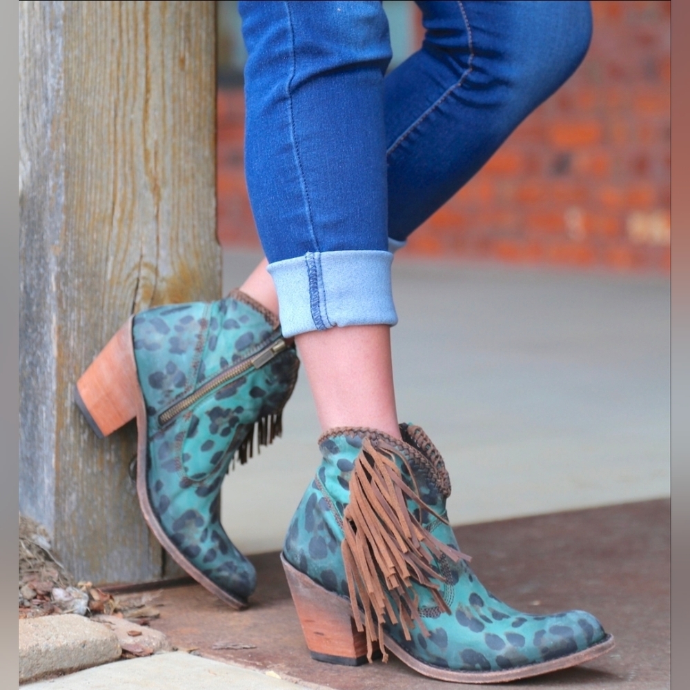 Liberty Black Chita Turquesa Ankle Boot Handmade In Mexico Western Festival Boho - Picture 5 of 16